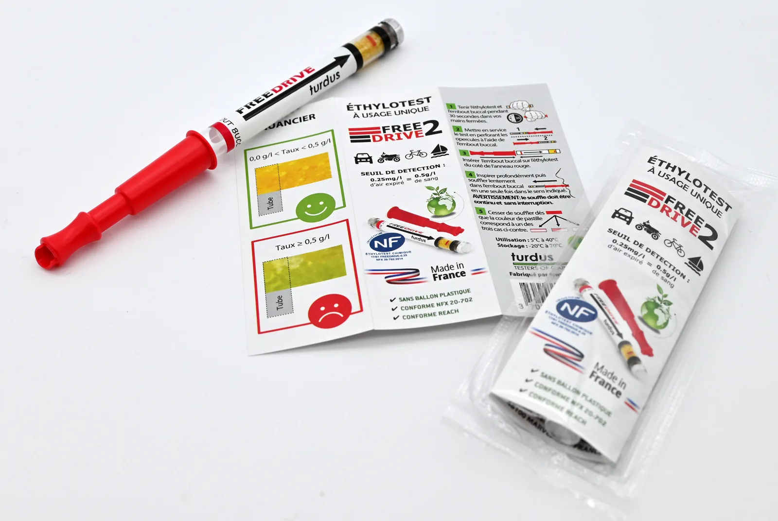 Notice d'utilisation de l'éthylotest, personnalisable en quadrichromie sous le sachet